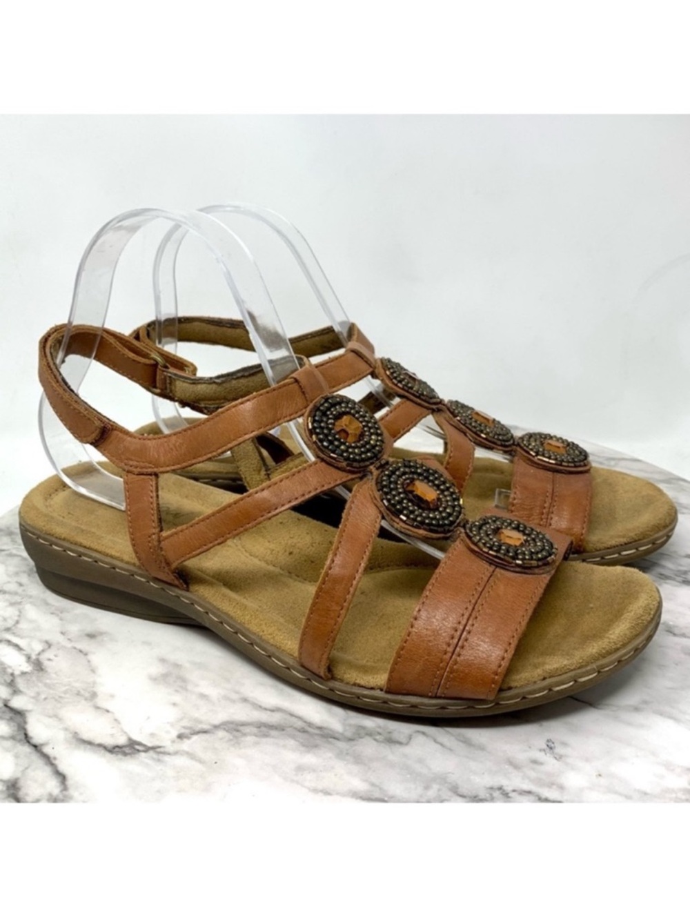 Natural Soul Ballina Beaded Brown Leather Comfort Sandals 9.5 Euro Summer Artsy